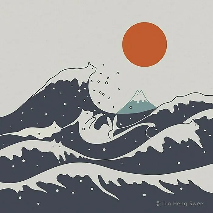 My 25 Minimal Illustrations That Blend Cats Into Landscapes And Other Scenes (New Pics)