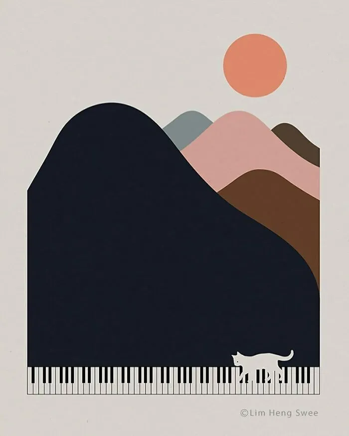 My 25 Minimal Illustrations That Blend Cats Into Landscapes And Other Scenes (New Pics)