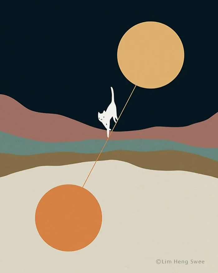 My 25 Minimal Illustrations That Blend Cats Into Landscapes And Other Scenes (New Pics)