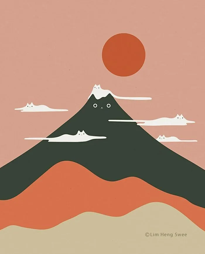 My 25 Minimal Illustrations That Blend Cats Into Landscapes And Other Scenes (New Pics)