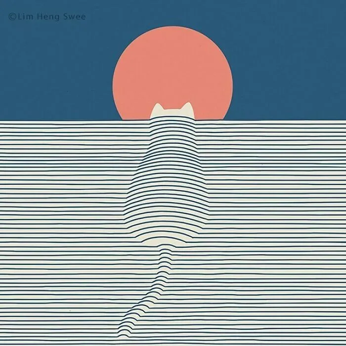 My 25 Minimal Illustrations That Blend Cats Into Landscapes And Other Scenes (New Pics)
