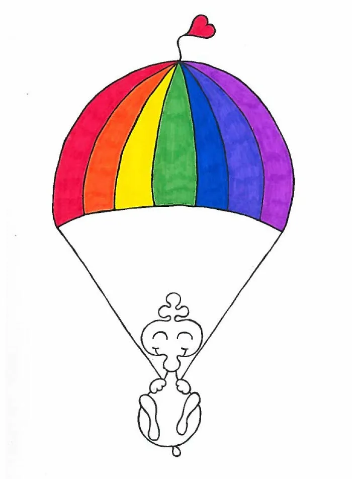 Charicature Of My BF In A Rainbow Parachute