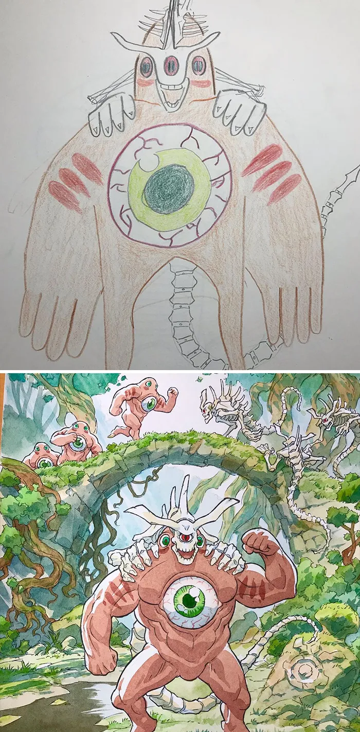 Dad Turns His Sons' Doodles Into Anime Characters, And The Result Is Amazing (12 New Pics)