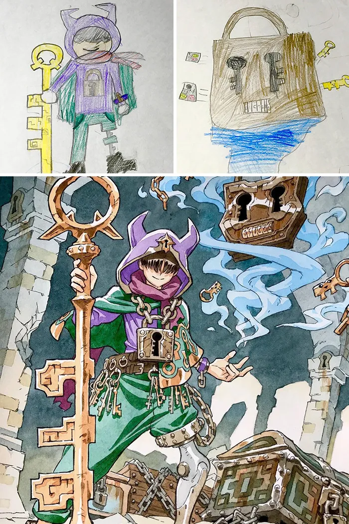 Dad Turns His Sons' Doodles Into Anime Characters, And The Result Is Amazing (12 New Pics)