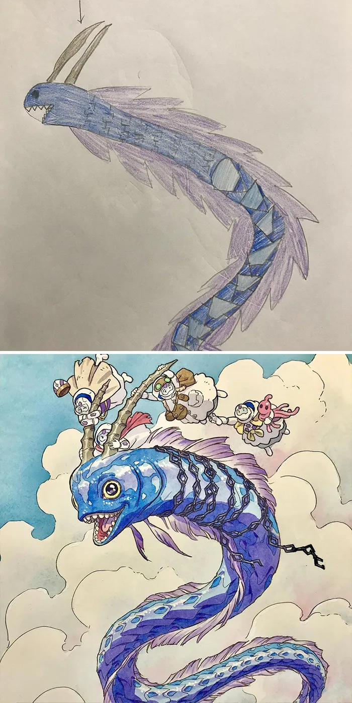 Dad Turns His Sons' Doodles Into Anime Characters, And The Result Is Amazing (12 New Pics)