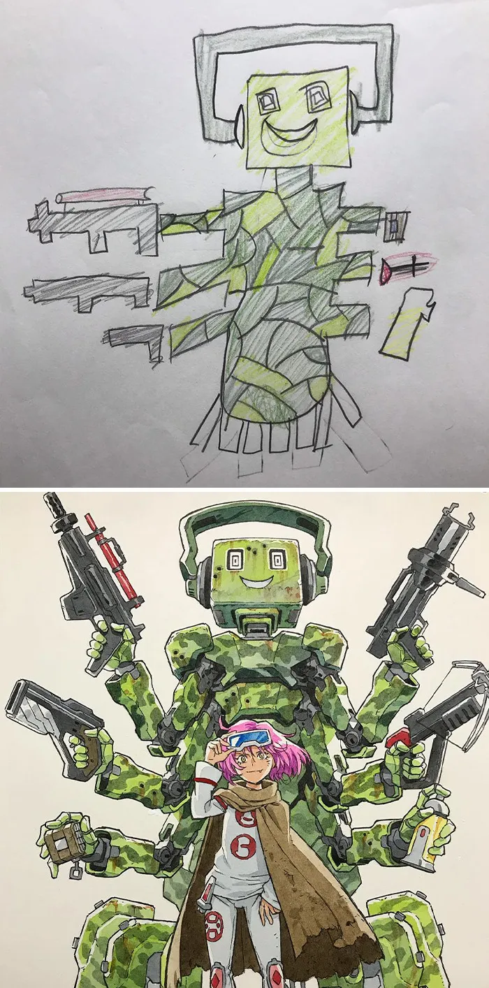 Dad Turns His Sons' Doodles Into Anime Characters, And The Result Is Amazing (12 New Pics)