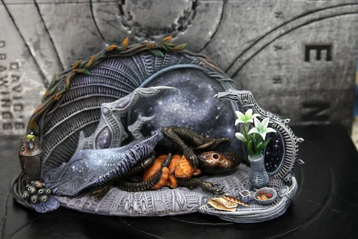 Composition With Alien And Cat "My Hearth."