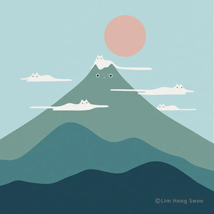 My 25 Minimal Illustrations That Blend Cats Into Landscapes And Other Scenes (New Pics)