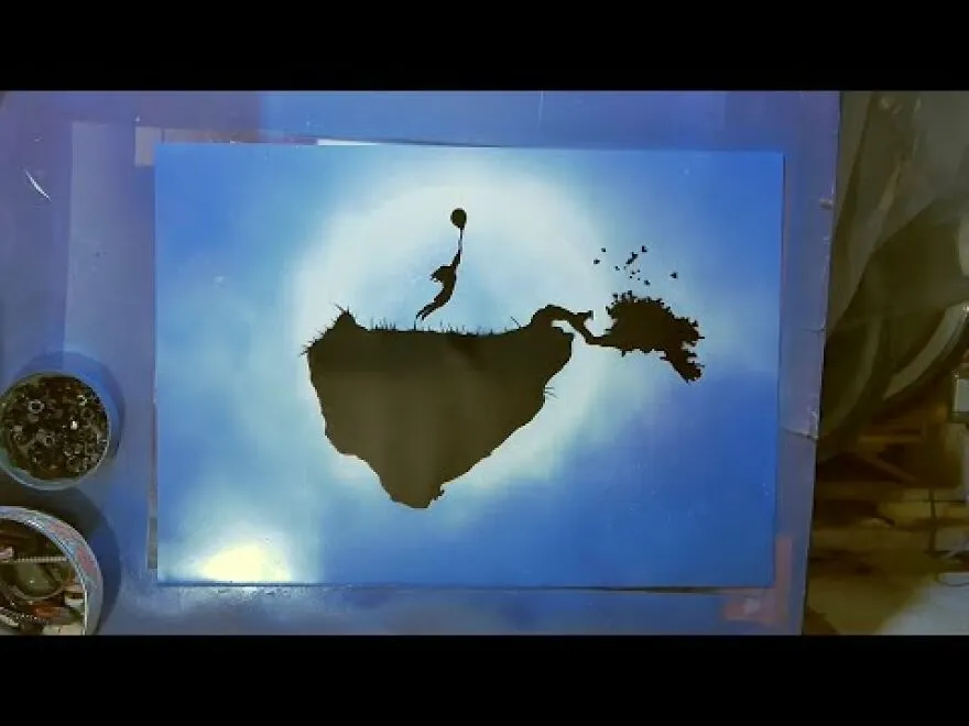 Alone Girl On Island- Spray Paint Art By Samuel Bialkowski