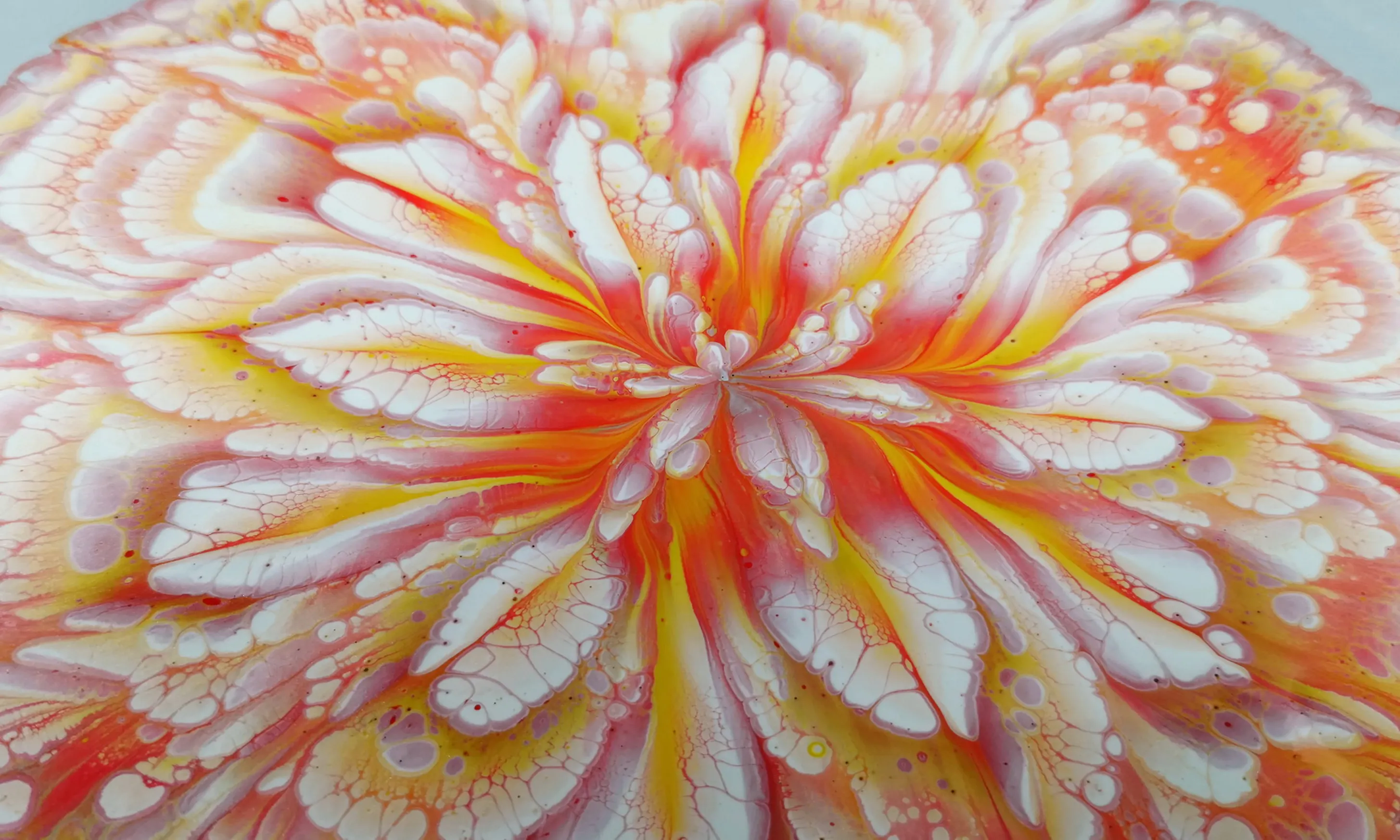 Yellow & Orange Lace Flower ~ Cup Bottom Reverse Flower Dip ~ Acrylic Pour Painting