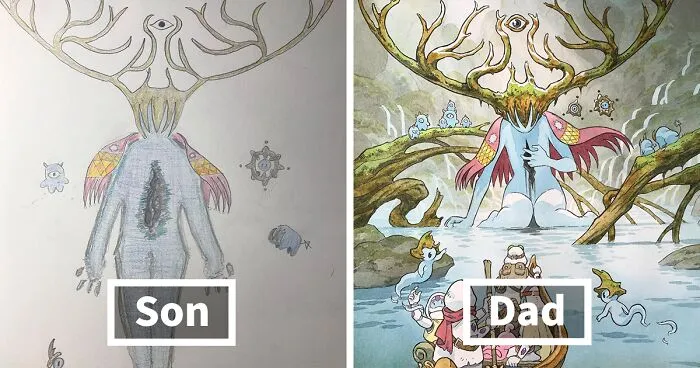 Dad Turns His Sons' Doodles Into Anime Characters, And The Result Is Amazing (12 New Pics)