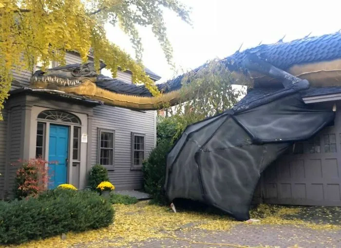 The House Next To Mine Has A Dragon Decoration For Halloween, Its Absolutely Awesome!