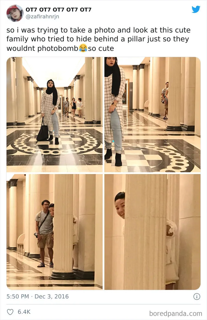 Estaba intentando hacer una foto y fijáos en esta adorable familia que intentó esconderse tras una columna para no hacer photobomb. Adorables