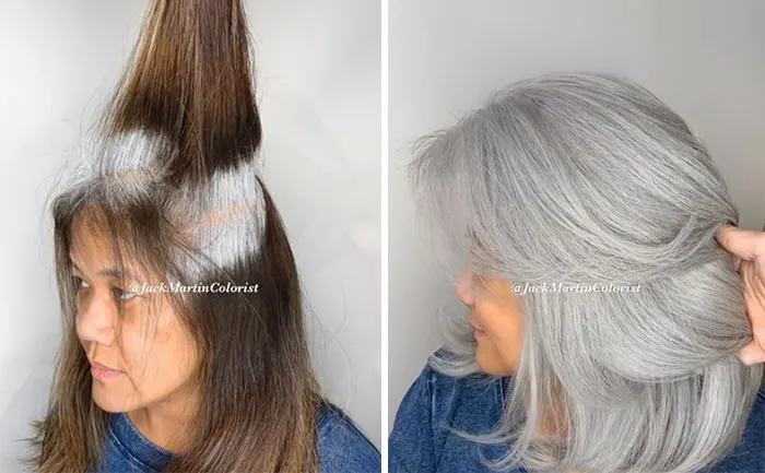 En vez de cubrir las raíces de las canas, este peluquero hace que sus clientas las adoren con sus increíbles transformaciones (30 fotos nuevas)