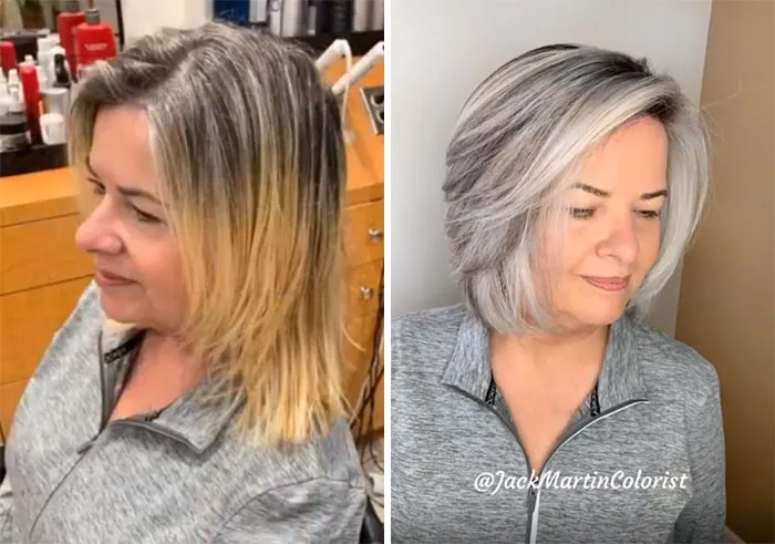 Instead Of Covering Grey Roots, This Hair Colorist Makes Clients Embrace It