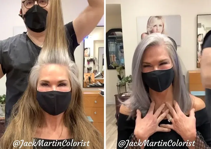 En vez de cubrir las raíces de las canas, este peluquero hace que sus clientas las adoren con sus increíbles transformaciones (30 fotos nuevas)