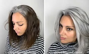 Instead Of Covering Grey Roots, This Hair Colorist Makes Clients Embrace It