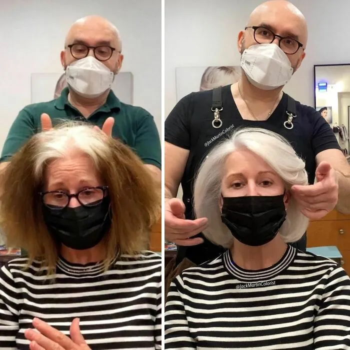 En vez de cubrir las raíces de las canas, este peluquero hace que sus clientas las adoren con sus increíbles transformaciones (30 fotos nuevas)