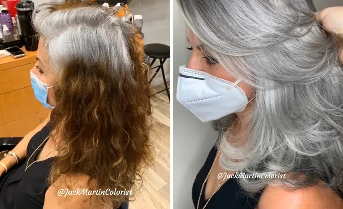 En vez de cubrir las raíces de las canas, este peluquero hace que sus clientas las adoren con sus increíbles transformaciones (30 fotos nuevas)