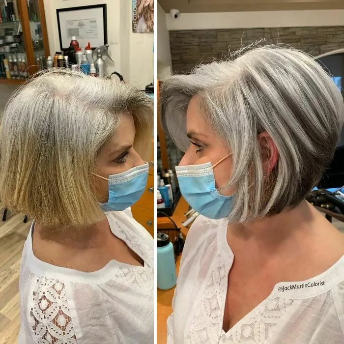 Instead Of Covering Grey Roots, This Hair Colorist Makes Clients Embrace It