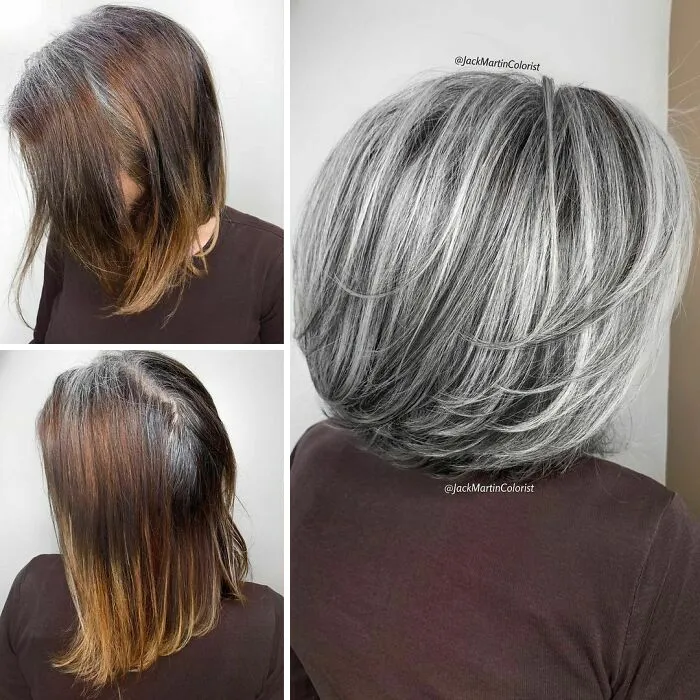 En vez de cubrir las raíces de las canas, este peluquero hace que sus clientas las adoren con sus increíbles transformaciones (30 fotos nuevas)