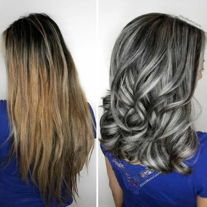 En vez de cubrir las raíces de las canas, este peluquero hace que sus clientas las adoren con sus increíbles transformaciones (30 fotos nuevas)