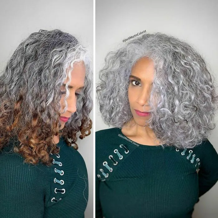 En vez de cubrir las raíces de las canas, este peluquero hace que sus clientas las adoren con sus increíbles transformaciones (30 fotos nuevas)