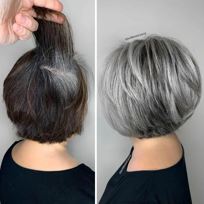 Instead Of Covering Grey Roots, This Hair Colorist Makes Clients Embrace It