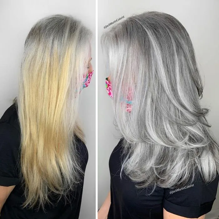 En vez de cubrir las raíces de las canas, este peluquero hace que sus clientas las adoren con sus increíbles transformaciones (30 fotos nuevas)