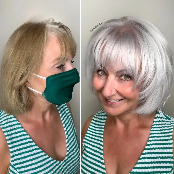 Instead Of Covering Grey Roots, This Hair Colorist Makes Clients Embrace It