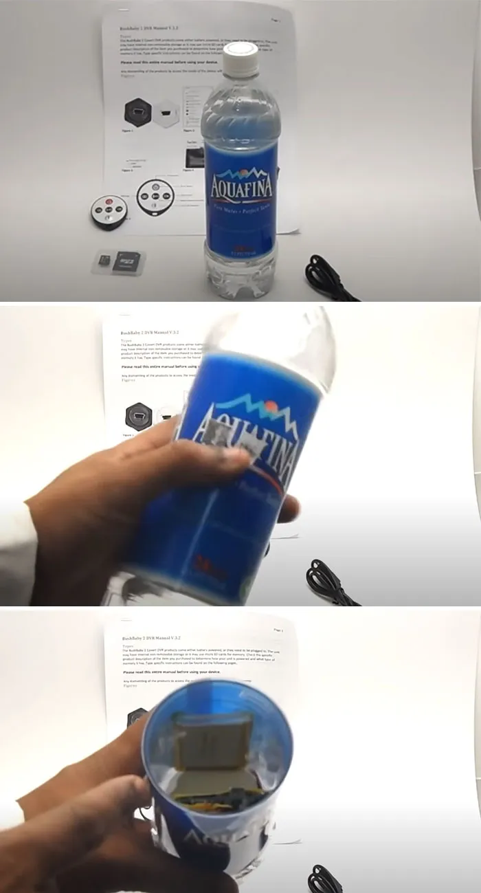 Cámara en una botella de agua