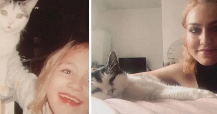 Woman Shares Pics Of Her And Her Cat In 1998 And 2018, And They Go Viral