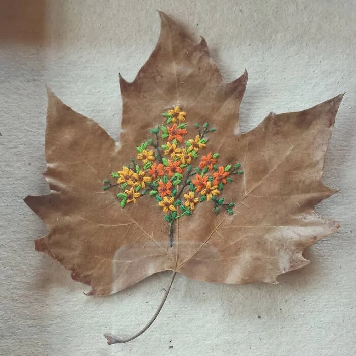 This Brazilian Artist Creates Unique Designs Of Embroidery On Fallen Leaves (109 Pics)