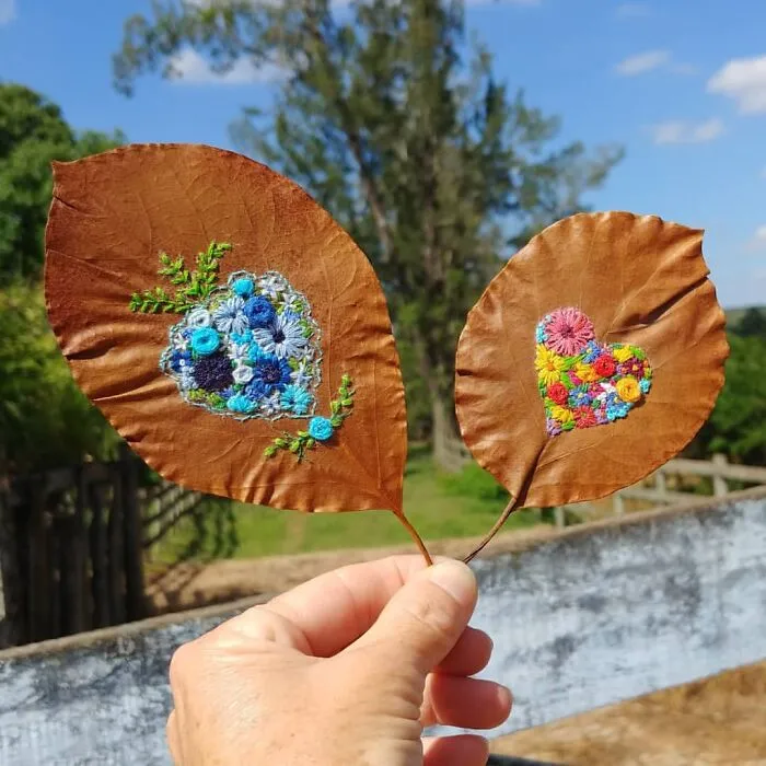 This Brazilian Artist Creates Unique Designs Of Embroidery On Fallen Leaves (109 Pics)