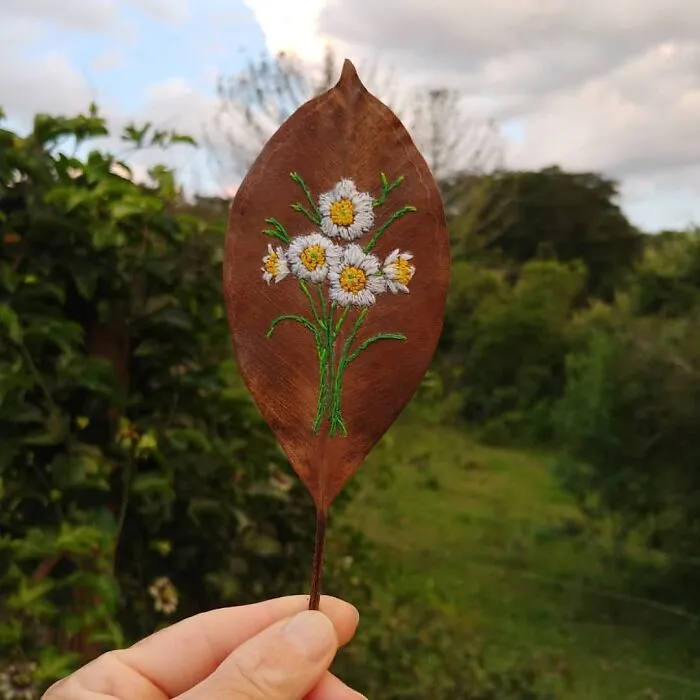 This Brazilian Artist Creates Unique Designs Of Embroidery On Fallen Leaves (109 Pics)