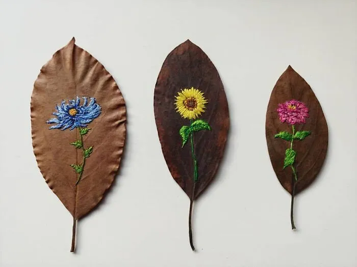 This Brazilian Artist Creates Unique Designs Of Embroidery On Fallen Leaves (109 Pics)