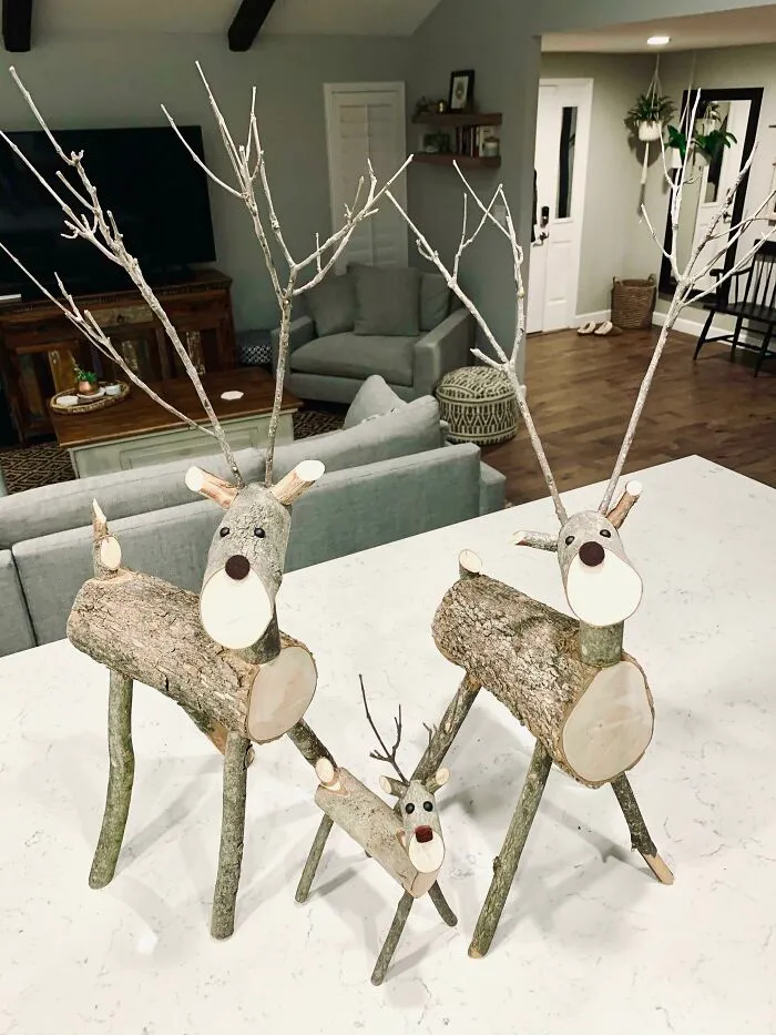 Our (Dead) Jacaranda Fell In A Storm Over The Weekend, So I Repurposed It Into Christmas Decorations. Expecting Our First Child In April, So I Made One For Our Little One To Come