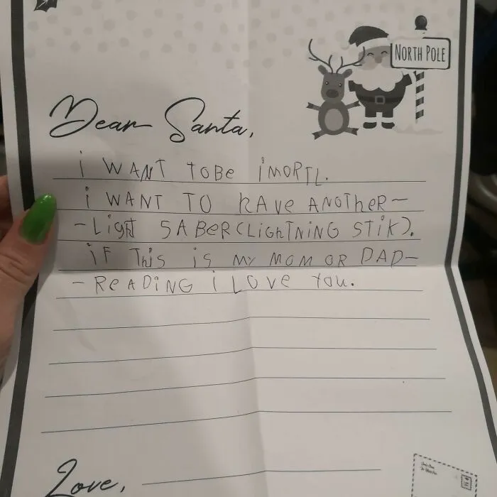 My Son's Letter Santa. I Think He Knows