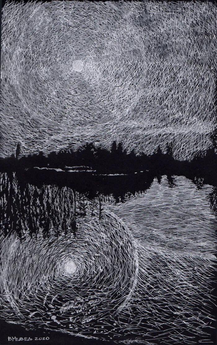 My Daughter Got Me A Black Sketchbook A Couple Of Months Ago, Here Are 47 White Pen Drawings That I Made