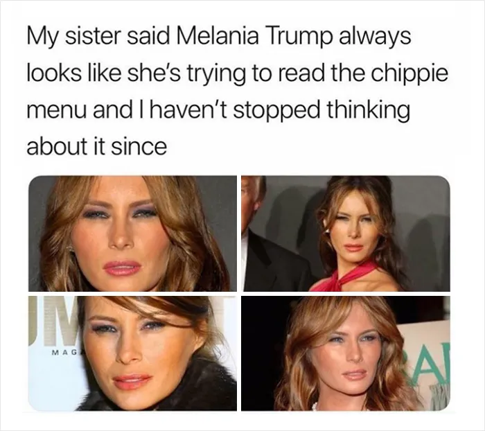 Scottish humor tweet about Melania Trump looking puzzled in various photos.
