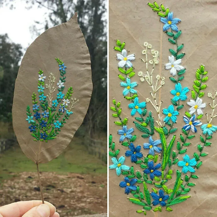 This Brazilian Artist Creates Unique Designs Of Embroidery On Fallen Leaves (109 Pics)