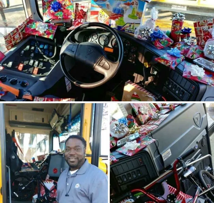 El conductor del bus escolar trajo un regalo para cada uno de sus niños