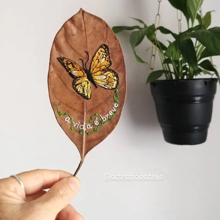 This Brazilian Artist Creates Unique Designs Of Embroidery On Fallen Leaves (109 Pics)
