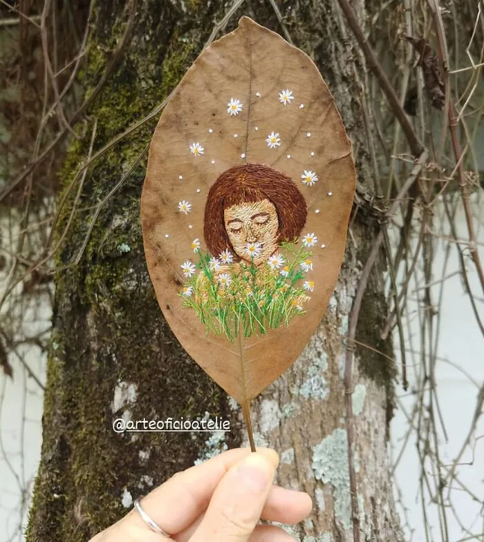 This Brazilian Artist Creates Unique Designs Of Embroidery On Fallen Leaves (109 Pics)