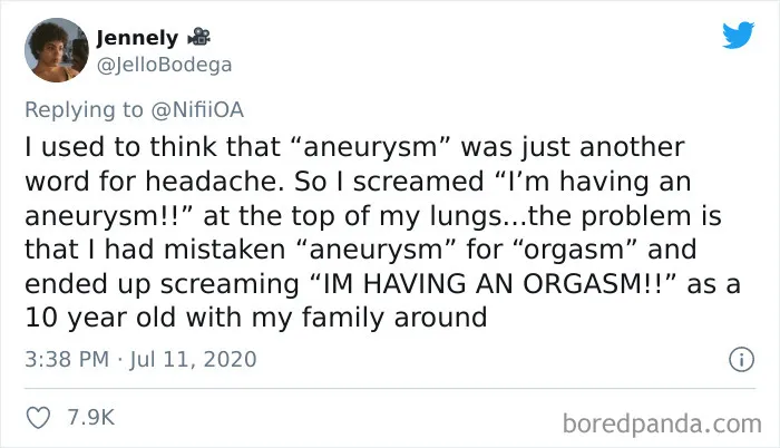 Tweet showing a funny childhood misunderstanding, illustrating hilarious moments that prove kids are not born smart.
