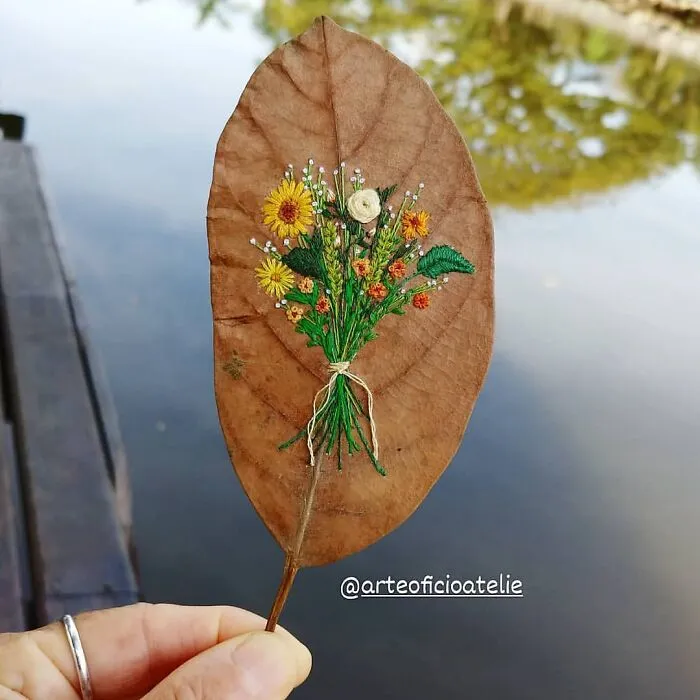 This Brazilian Artist Creates Unique Designs Of Embroidery On Fallen Leaves (109 Pics)