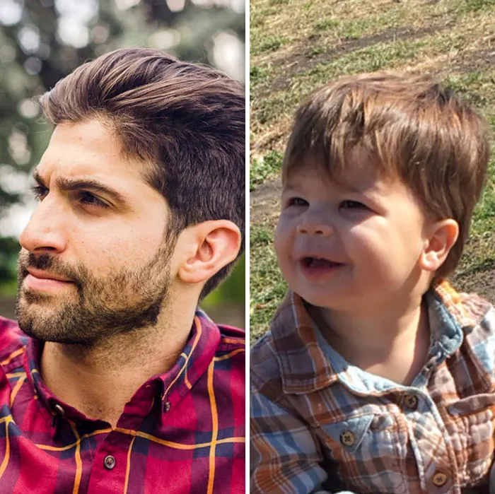 Esta madre sigue burlándose de su hermano modelo haciendo que su bebé recree sus poses con un resultado tan divertido como adorable