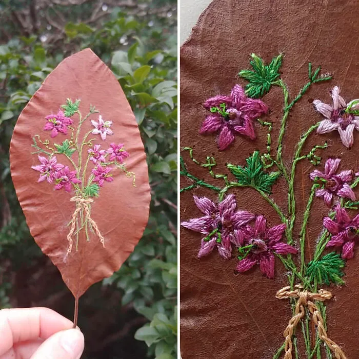 This Brazilian Artist Creates Unique Designs Of Embroidery On Fallen Leaves (109 Pics)