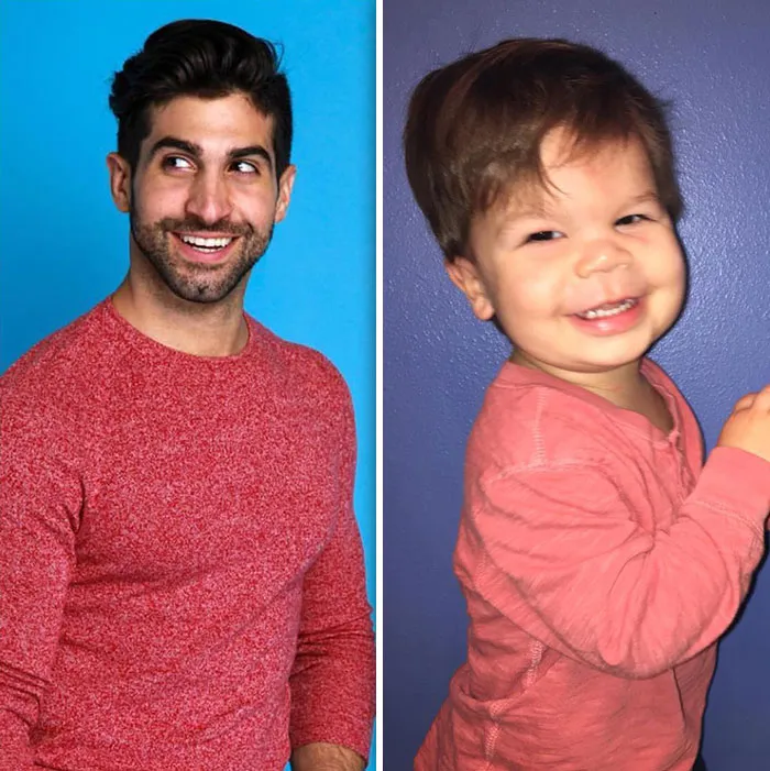 Esta madre sigue burlándose de su hermano modelo haciendo que su bebé recree sus poses con un resultado tan divertido como adorable