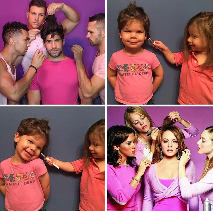 Esta madre sigue burlándose de su hermano modelo haciendo que su bebé recree sus poses con un resultado tan divertido como adorable